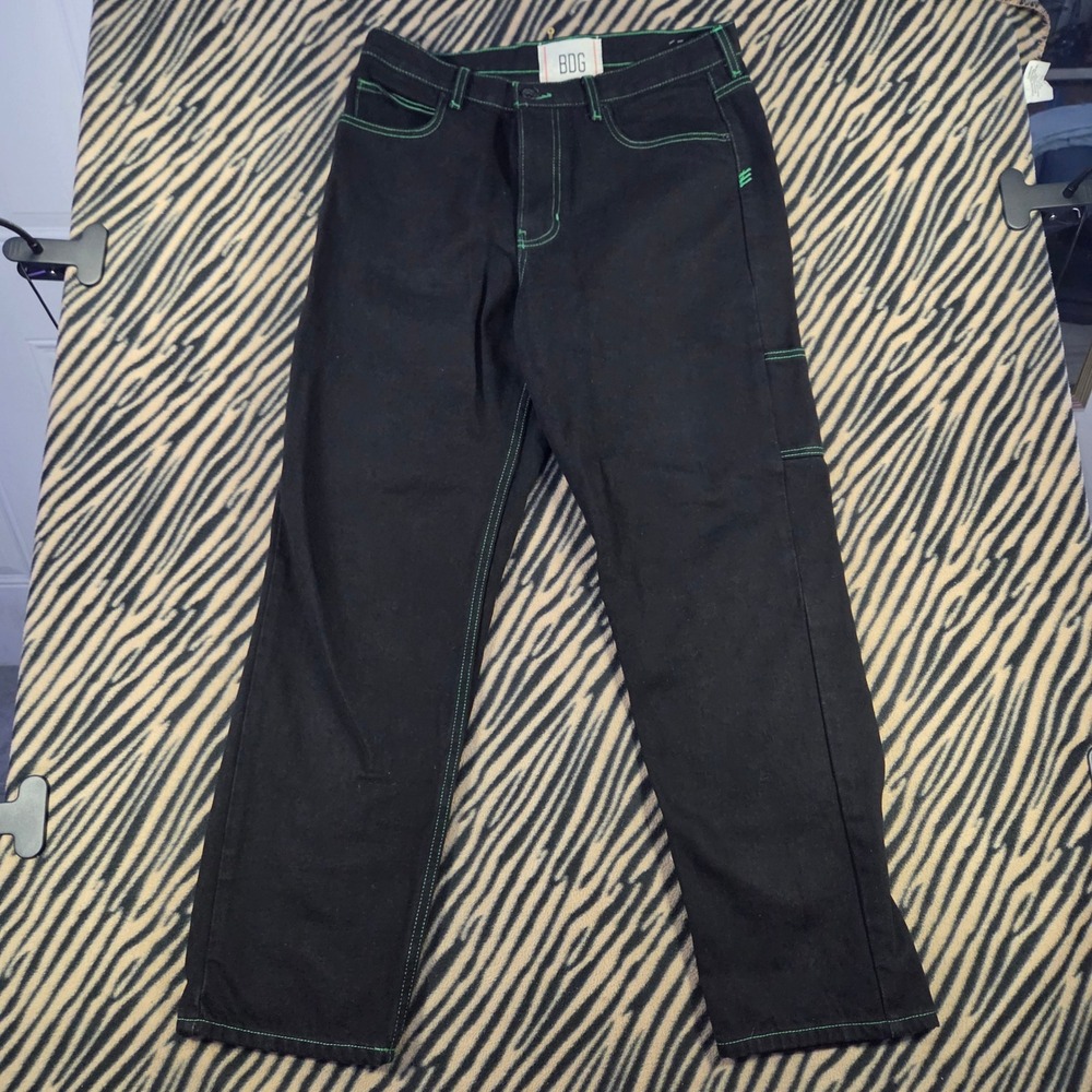 BDG Urban Outfitters Black Carpenter Jeans Green Contrast Stitch Straight 32x32